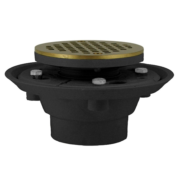 Jones Stephens 2in. x 3in. PVC Shower Drain with 2in. PVC Spud and 4in. Round Nickel Bronze Cast Strainer D50130 - main